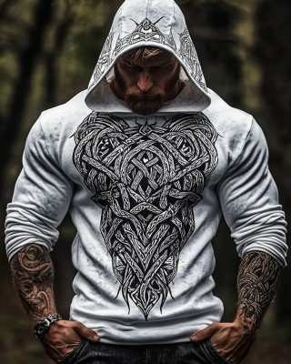 Men's Vintage Viking Art Cotton Blend Hoodie