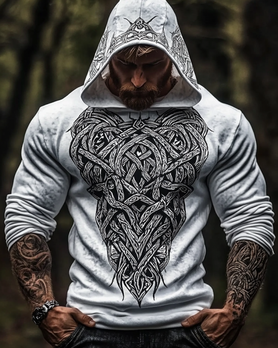 Men's Vintage Viking Art Cotton Blend Hoodie Men's Vintage Viking Art Cotton Blend Hoodie