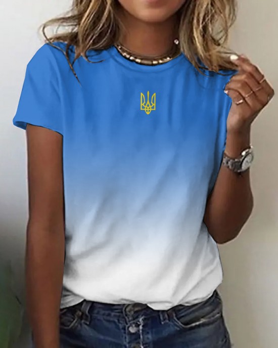 Women's Ukraine Gradient Art Print Round Neck T-shirt