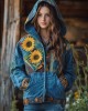 Ukrainian Ethnic Style Sunflower Embroidery Patchwork Zip-up Hoodie