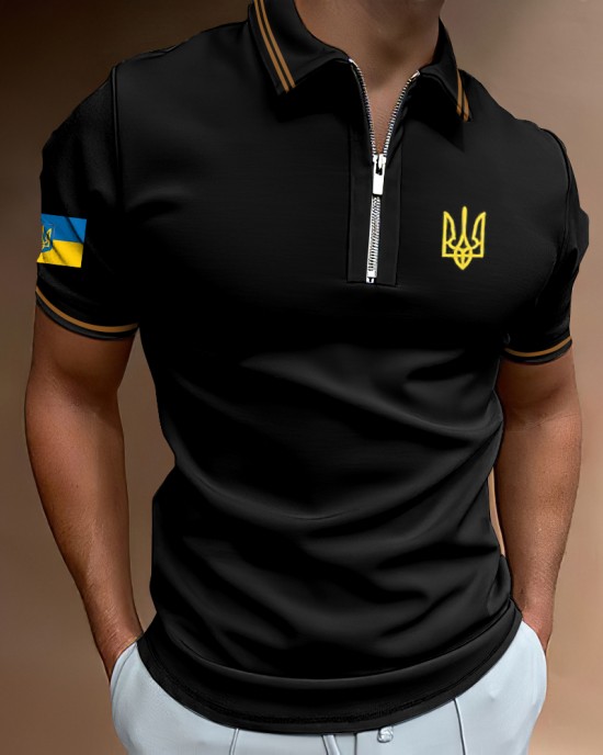 Men Support Ukrainian Trident Symbol Polo Shirt Men Support Ukrainian Trident Symbol Polo Shirt