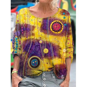 Button Embroidered Floral Women's Vintage Linen Shirt