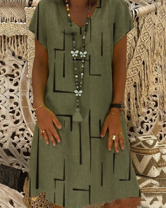 Geometric Pattern V Neck A Line Midi Dress Geometric Pattern V Neck A Line Midi Dress