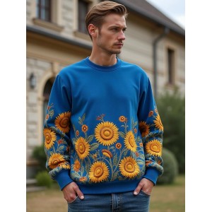 Men's Ukrainian Sunflower Embroidered Crew Neck Sweatshirt