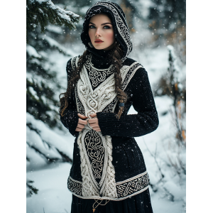Women's Viking Tribal Celtic Chunky Knit Hooded Sweater