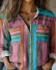 Bohemian Geometric Color Block Patchwork Colorful Linen Print Long Sleeve Shirt Bohemian Geometric Color Block Patchwork Colorful Linen Print Long Sleeve Shirt