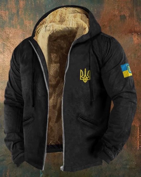 Men Support Ukrainian Trident Symbol Zipper Hoodie Men Support Ukrainian Trident Symbol Zipper Hoodie