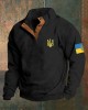 Men Support Ukrainian Trident Symbol Button Stand Collar Sweatshirt Men Support Ukrainian Trident Symbol Button Stand Collar Sweatshirt