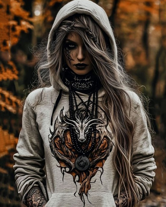 Women's Tribal Viking Dragon Casual Hoodie