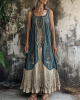 Women's Vintage Tribal Patchwork Linen Blend Midi Dress Women's Vintage Tribal Patchwork Linen Blend Midi Dress