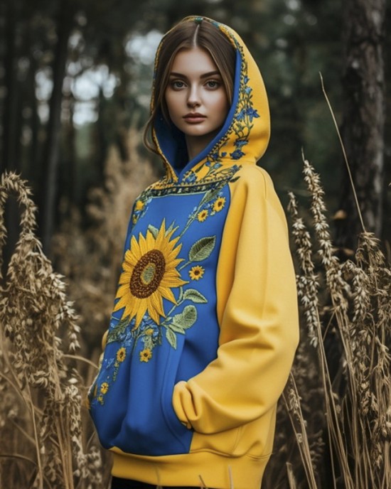 Ukrainian Sunflower Embroidered Print Women's Hooded Sweatshirt