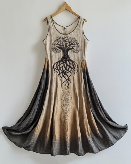 Viking Life Of Tree Celti Art Patchwork Linen Tank Dress Viking Life Of Tree Celti Art Patchwork Linen Tank Dress