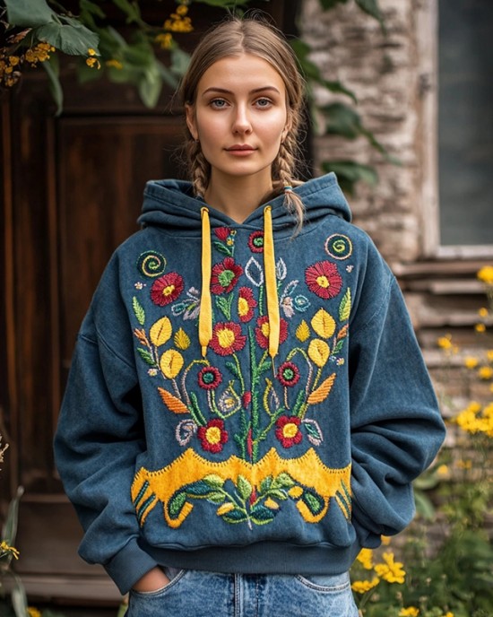 Ukrainian Folk Floral Embroidered Vintage Comfy Hoodie Ukrainian Folk Floral Embroidered Vintage Comfy Hoodie
