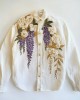 Women's Floral Embroidered Art Linen Blend Shirt Women's Floral Embroidered Art Linen Blend Shirt