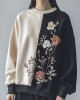 Handmade Floral Embroidery Two Color Women's Loose Sweatshirt