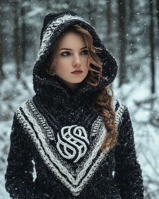 Women's Vintage Jacquard Cozy Knit Hooded Sweater Women's Vintage Jacquard Cozy Knit Hooded Sweater