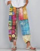 Women's Multicolor Button Design Patchwork Linen Blend Pants Women's Multicolor Button Design Patchwork Linen Blend Pants