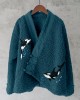 Ocean Whales Embroidery Art Fleece Kimono Cardigan