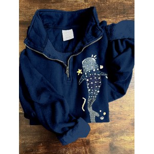 Whale Shark Embroidered Zip Up Comfy Sweatshirt