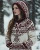 Women's Vintage Viking Valentine's Day Love Jacquard Hooded Sweater Women's Vintage Viking Valentine's Day Love Jacquard Hooded Sweater