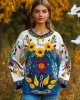 Ukrainian Peace Floral Embroidery Crew Neck Linen Shirt Ukrainian Peace Floral Embroidery Crew Neck Linen Shirt