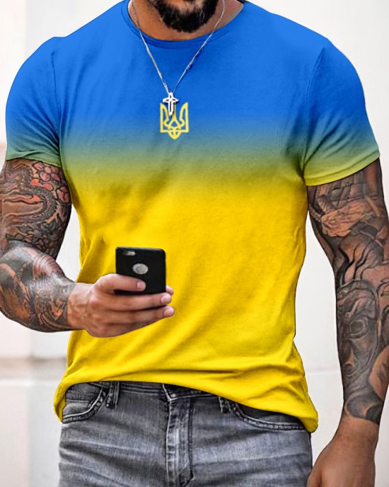 Men's Ukraine Gradient Printed Short Sleeve T-shirt Men's Ukraine Gradient Printed Short Sleeve T-shirt