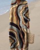 Vintage Geometric Art Linen Blend Maxi Dress Vintage Geometric Art Linen Blend Maxi Dress
