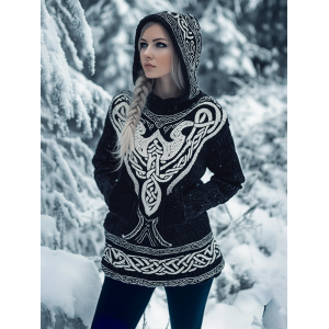 Women's Viking Tribal Celtic Chunky Knit Hooded Sweater