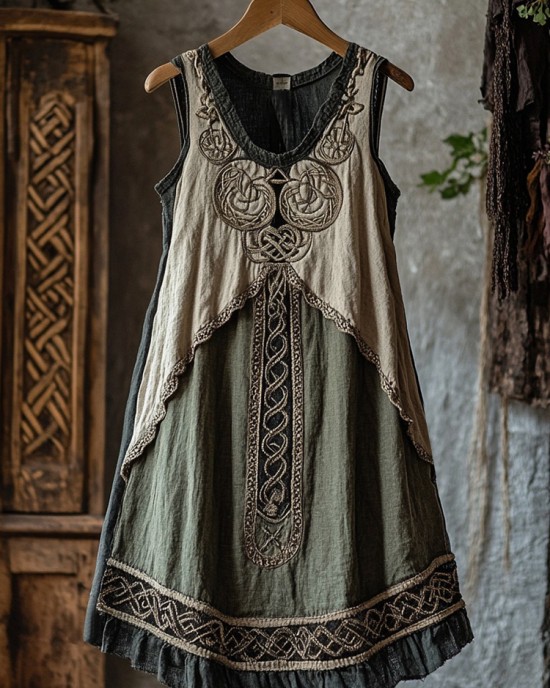 Tribal Viking Celtic Knot Lace Art Linen Tank Dress Tribal Viking Celtic Knot Lace Art Linen Tank Dress