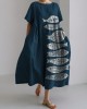 Fish Japanese Lino Art Flowy Linen Blend Maxi Dress Fish Japanese Lino Art Flowy Linen Blend Maxi Dress
