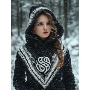 Women's Vintage Jacquard Cozy Knit Hooded Sweater