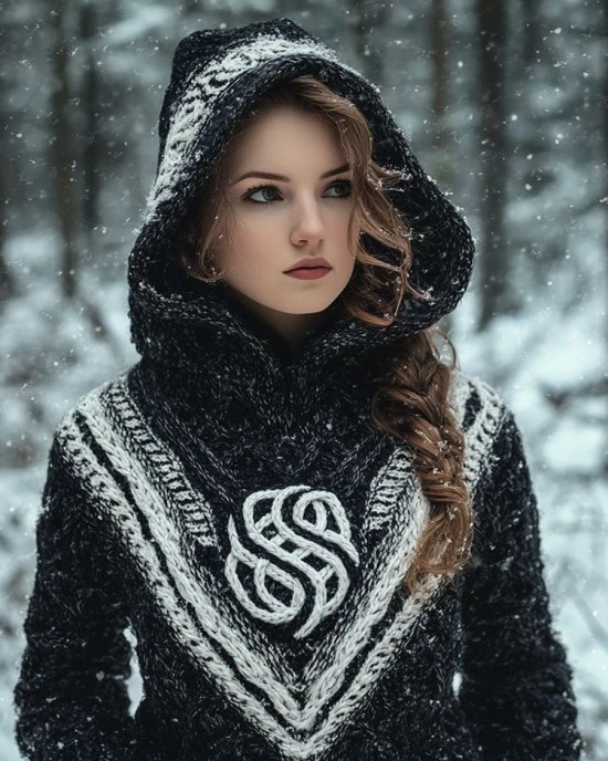 Women's Vintage Jacquard Cozy Knit Hooded Sweater Women's Vintage Jacquard Cozy Knit Hooded Sweater