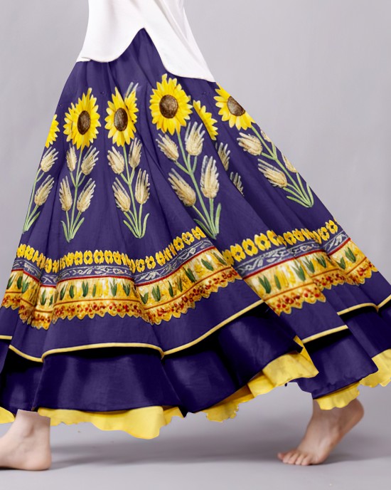 Hope Peace Forever Ukraine Inspired Pattern Flowy Wide Skirt Hope Peace Forever Ukraine Inspired Pattern Flowy Wide Skirt