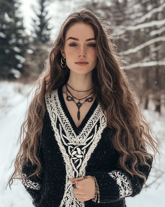 Women's Viking Style Celtic Knot V Neck Knitted Sweater Women's Viking Style Celtic Knot V Neck Knitted Sweater
