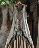 Tribal Celtic Knot Plant Embroidery Lace Patchwork Art Linen Tank Dress Tribal Celtic Knot Plant Embroidery Lace Patchwork Art Linen Tank Dress