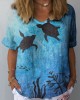 Women's Underwater World Sea Turtle Print Linen Blend T-shirt Women's Underwater World Sea Turtle Print Linen Blend T-shirt