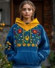Vintage Ukrainian Folk Floral Embroidered Contrast Color Cozy Hoodie Vintage Ukrainian Folk Floral Embroidered Contrast Color Cozy Hoodie