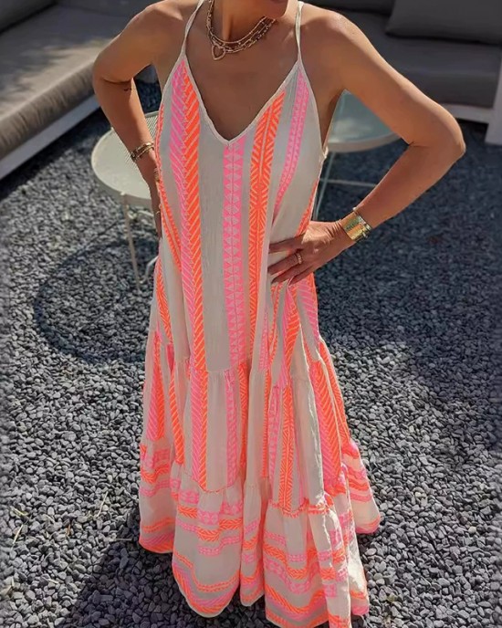 Vintage Geometric Color Block Bohemian Patchwork Sleeveless Colorful Dress Vintage Geometric Color Block Bohemian Patchwork Sleeveless Colorful Dress