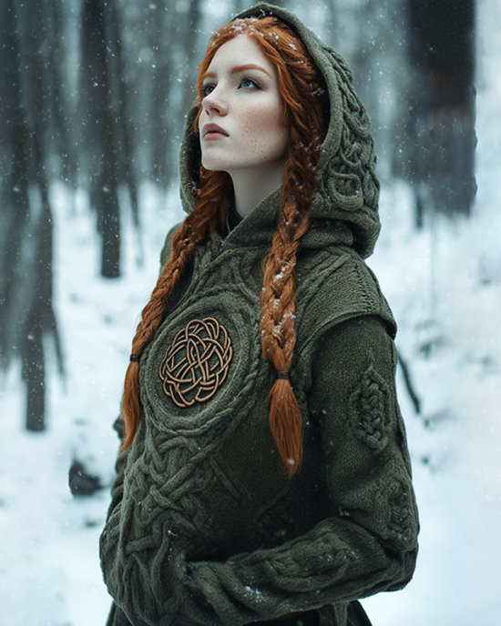 Women's Viking Tribal Celtic Chunky Knit Hooded Sweater