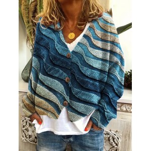 Beach Sea Waves Inspired Knit Art Cozy Cardigan