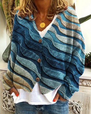Beach Sea Waves Inspired Knit Art Cozy Cardigan