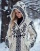 Women's Viking Inspired Celtic Knot Jacquard Knit Hooded Cardigan Women's Viking Inspired Celtic Knot Jacquard Knit Hooded Cardigan