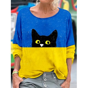 Ukraine Cat Art Print Crewneck Comfy T Shirt