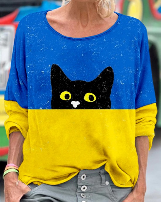 Ukraine Cat Art Print Crewneck Comfy T Shirt Ukraine Cat Art Print Crewneck Comfy T Shirt