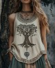 Vintage Tribal Tree Of Life Print Sleeveless Linen Blend Tank Top Vintage Tribal Tree Of Life Print Sleeveless Linen Blend Tank Top