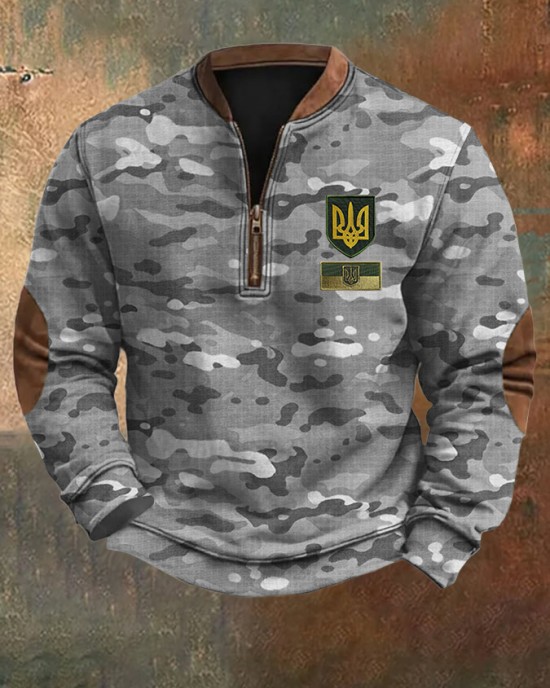 Men's Ukraine Inspire Camouflage Print Zip Sweatshirt Men's Ukraine Inspire Camouflage Print Zip Sweatshirt