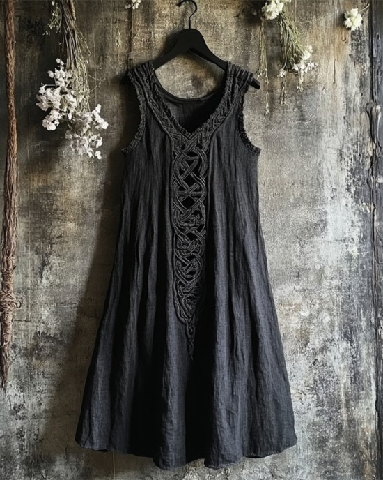 Vintage Viking Celtic Knot Patchwork Linen Tank Dress Vintage Viking Celtic Knot Patchwork Linen Tank Dress