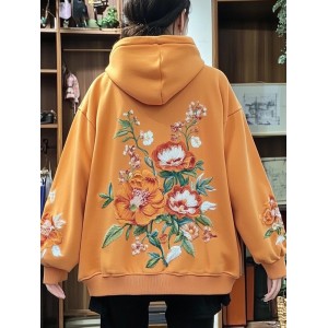 Vintage Floral Embroidered Comfy Hoodie