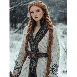 Medieval Celtic Contrast Hem Cozy Chunky Long Cardigan