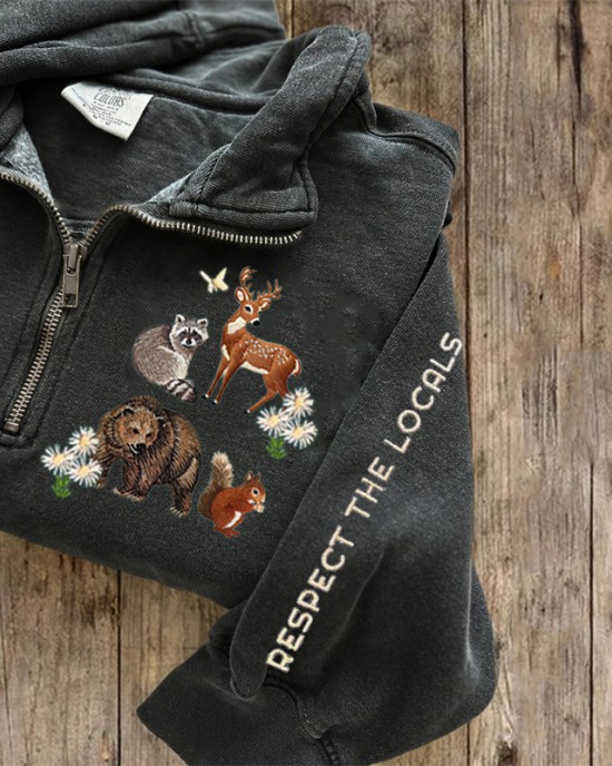 Respect The Locals Protect National Park Embroidered Zip Up Sweatshirt